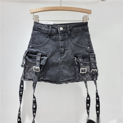 Falda Corta Denim Ajustada a la Cadera para Primavera y Verano - Image 9