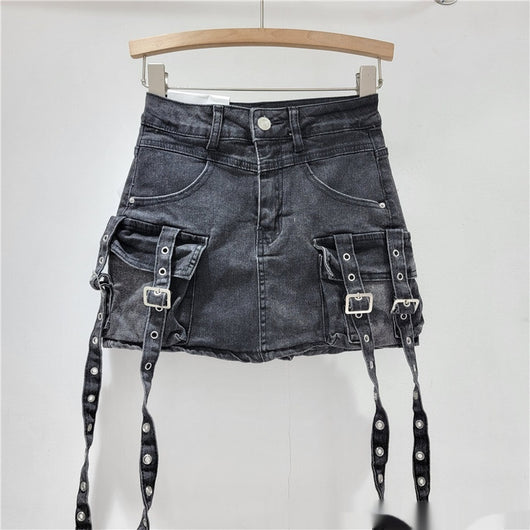 Falda Corta Denim Ajustada a la Cadera para Primavera y Verano - Image 9