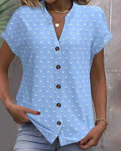 Camisa Casual de Escote V y Manga Corta con Textura Jacquard - Image 9