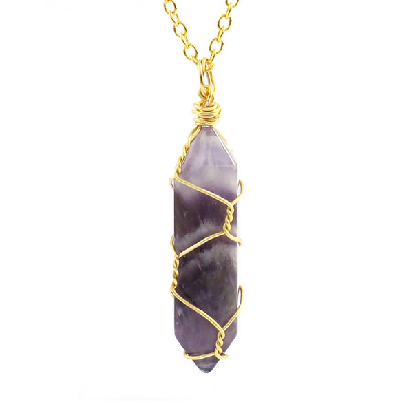 Collar Colgante de Cristal Hexagonal Envuelto a Mano con Piedra Natural - Image 10