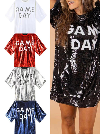 Blusa Suelta Lentejuelas Manga Corta Talla Grande para Mujer - Image 16