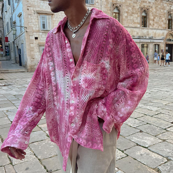 Camisa Casual Hombre con Encaje Hueco y Drapeado Elegante
