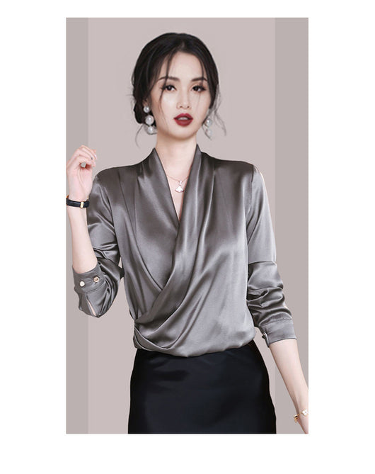 Blusa de Satén Escote V para Mujer - Prenda Premium de Alta Calidad - Image 12