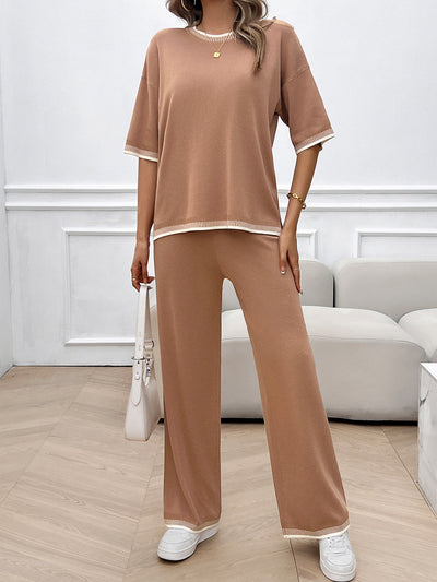 Conjunto de 2 Piezas: Blusa Suelta de Punto con Contraste + Pantalón - Image 13