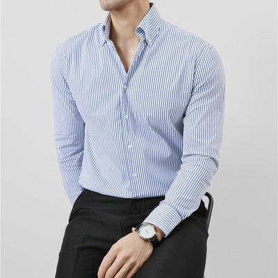 Camisa de Rayas V-Neck de Manga Larga para Hombre