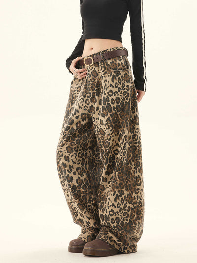 Pantalones Sueltos Talla Grande Estampado Leopardo Pierna Ancha Estilo Retro - Image 8