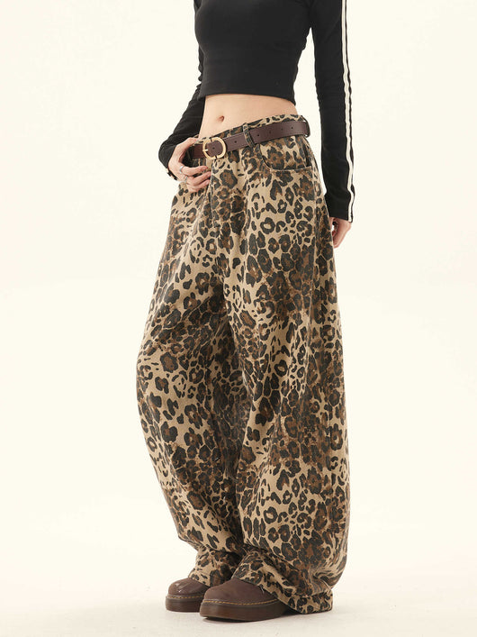 Pantalones Sueltos Talla Grande Estampado Leopardo Pierna Ancha Estilo Retro - Image 8