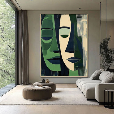 Cuadro Abstracto Pintura al Óleo Rostro Verde Moderno para Sala de Estar - Image 5
