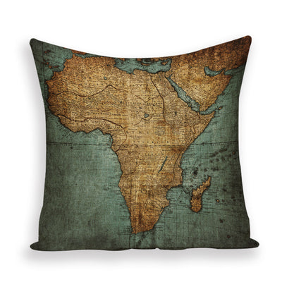 Funda de Almohada Retro con Mapa del Mundo Europeo - Cojín Decorativo Estilo Marroquí en Lino - Image 8