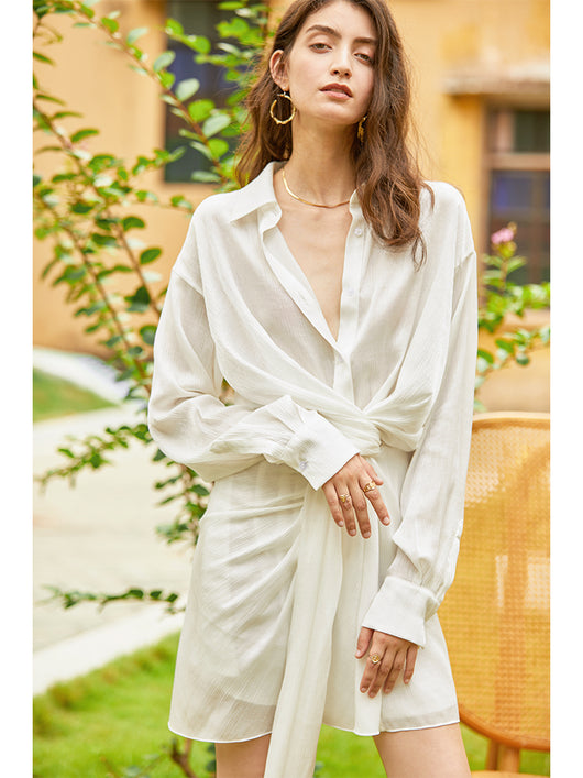 Vestido Camisero Blanco Escote en V para Mujer - Image 3