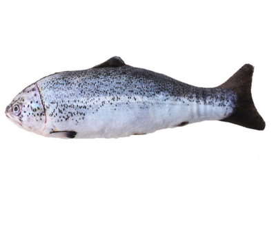 Two plush fish cat toys, one large and one small, with realistic green and brown scale patterns. - Image 4