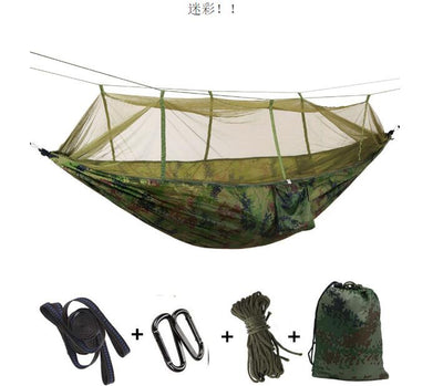 Hamaca Camping Doble con Red Antimosquitos - Paracaídas Portátil Verde Militar - Image 33