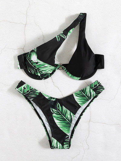 Traje de Baño Bikini Asimétrico con Estampado Tropical y Sostén Underwire - Image 10