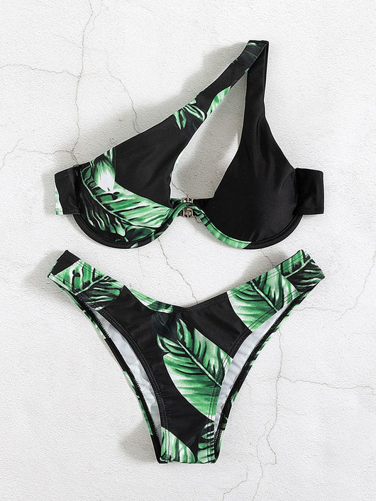Traje de Baño Bikini Asimétrico con Estampado Tropical y Sostén Underwire - Image 10