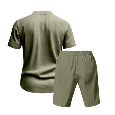 Traje de Lino Americano para Hombre - Dos Piezas Cuello Mao Playa Verano - Image 35
