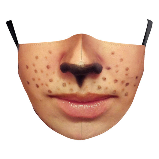 White ear hook dust mask with a black and white clown face design, featuring a wide stitched smile. - Image 10