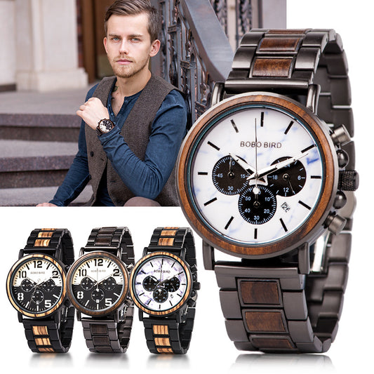 Reloj Multifunción de Madera y Cuarzo para Hombre