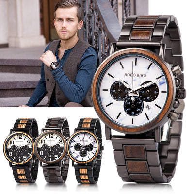 Reloj Multifunción de Madera y Cuarzo para Hombre