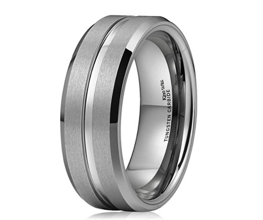 Anillo de Tungsteno con Franjas Plateadas Cepilladas - Image 4