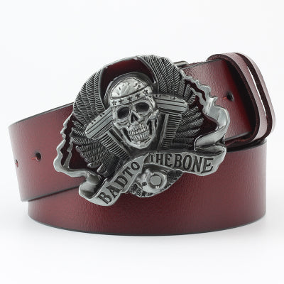 Cinturón Casual de Cuero con Hebilla Ghost Head y Correa Ancha Decorativa - Image 3