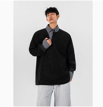 Suéter Patchwork con Cuello Falso de Dos Piezas para Hombre - Image 9