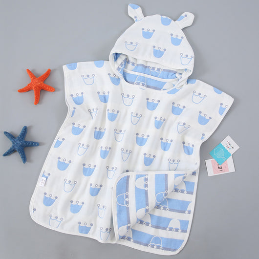 Capa de Baño Infantil con Capucha de Algodón Gasa Pura - Image 3