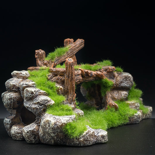 Decoración de Acuario con Piedra Natural y Efecto Musgo Flocking - Image 10