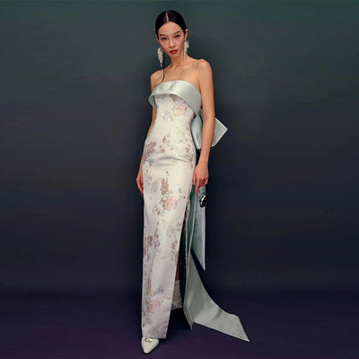 Vestido Cheongsam Escote Tubo Estilo Chino para Novia