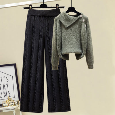 Conjunto Elegante: Suéter con Solapa y Pantalón Ancho Versátil - Image 18