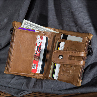 Billetera de Cuero Encerado para Hombre con Doble Cierre y Protección Antirrobo - Image 7