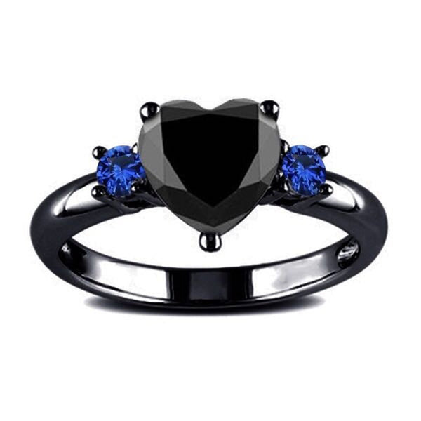 Anillo de Plata 925 Chapado en Oro Negro con Diseño de Corazón