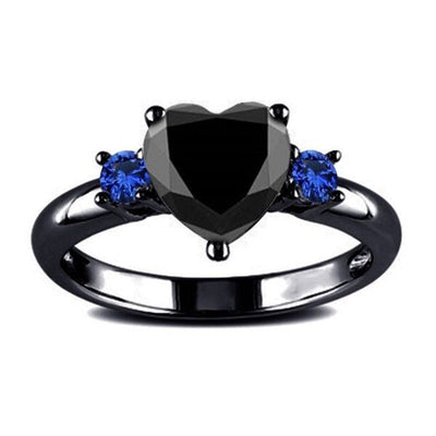 Anillo de Plata 925 Chapado en Oro Negro con Diseño de Corazón
