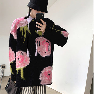 Suéter Tejido Retro Jacquard Largo Invierno - Estilo Relajado