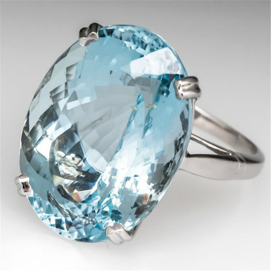 Anillo de Compromiso Topacio Azul Marino con Diamantes - Diseño Europeo y Americano - Image 3
