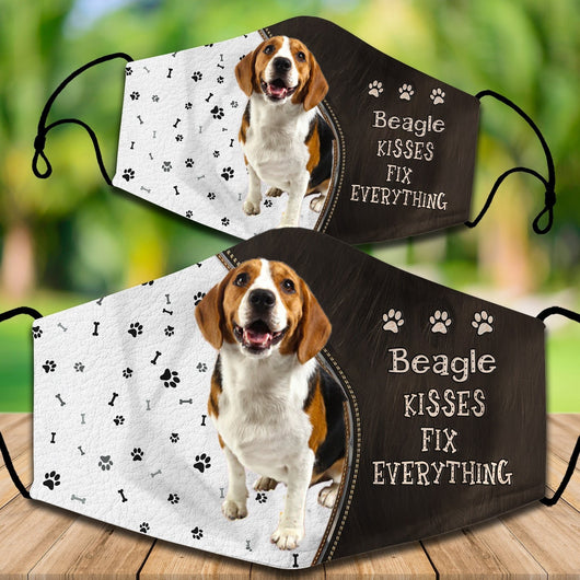 Cotton face mask with a Cavapoo dog graphic and "CAVOODLES KISSES FIX EVERYTHING" text. Features paw prints and bones. - Image 9