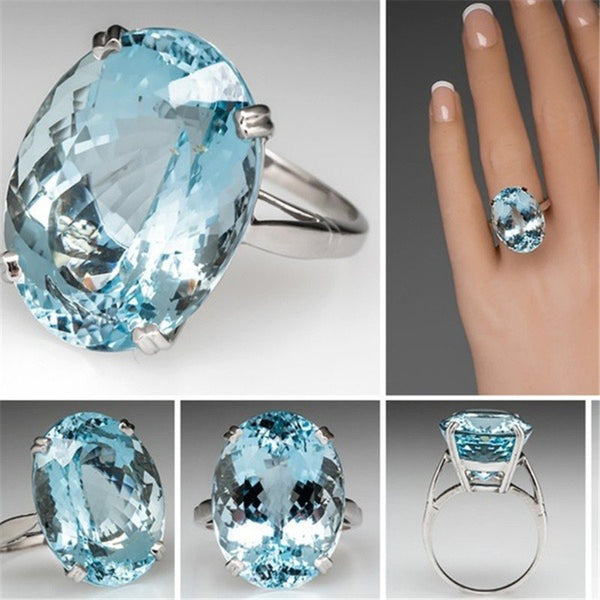 Anillo de Compromiso Topacio Azul Marino con Diamantes - Diseño Europeo y Americano