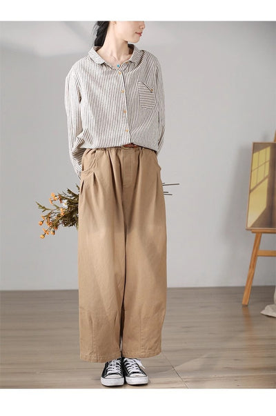 Blusa Retro de Lino y Algodón a Rayas con Diseño Artístico - Image 19