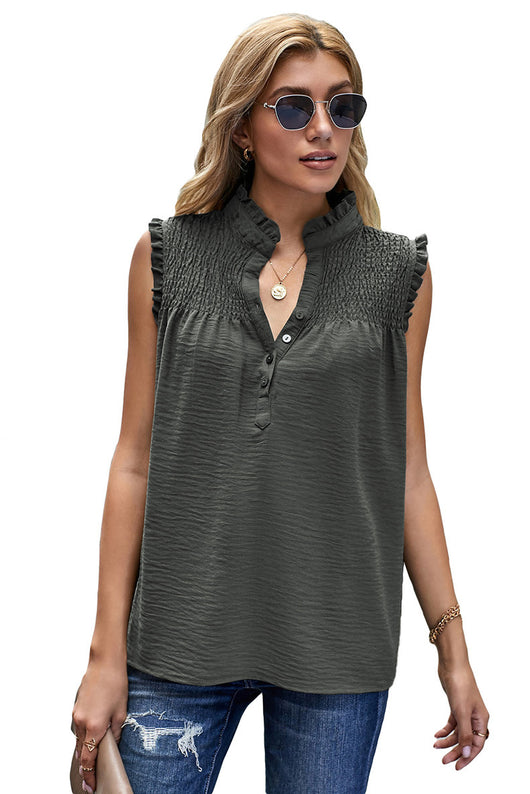 Blusa Suelta de Cuello Alto con Volantes y Botones - Estilo Casual Verano - Image 16