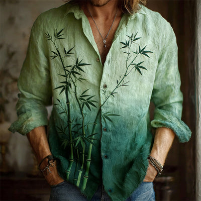 Camisa Estampada de Manga Larga con Cuello Solapa para Hombre - Image 7