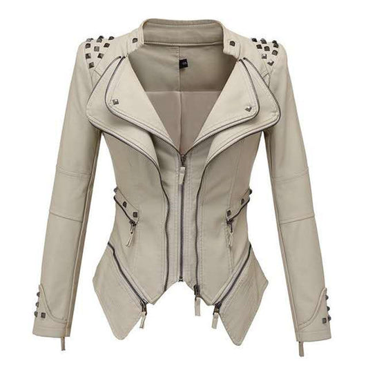 Chaqueta de Cuero Ajustada Tipo Esmoquin Corta