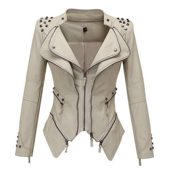 Chaqueta de Cuero Ajustada Tipo Esmoquin Corta