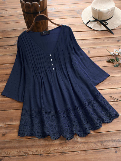 Blusa de Encaje Plisada con Recortes Jacquard - Image 10