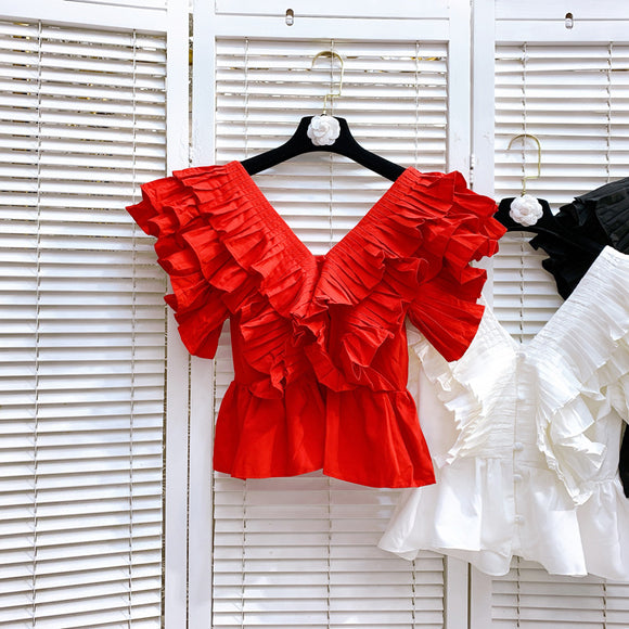 Blusa Francesa Ajustada al Busto con Escote en V - Efecto Reductor