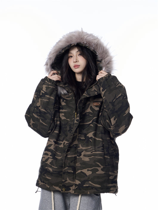 Chaqueta de Montaña con Cuello de Pelaje y Camuflaje - Image 15
