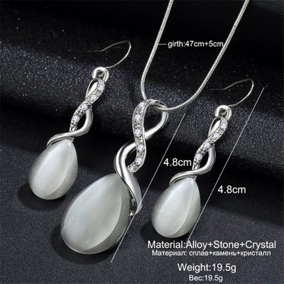 Conjunto de Joyas Ópalo para Mujer - Collar y Aretes de Circonita Cúbica Gota de Agua - Image 7