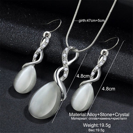 Conjunto de Joyas Ópalo para Mujer - Collar y Aretes de Circonita Cúbica Gota de Agua - Image 7