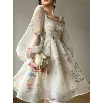 Vestido Elegante Estilo Francés con Cuello Cuadrado y Estampado - Image 3