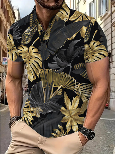 Camisa Casual Hombre Estampado Tropical Dorado Manga Corta - Image 6