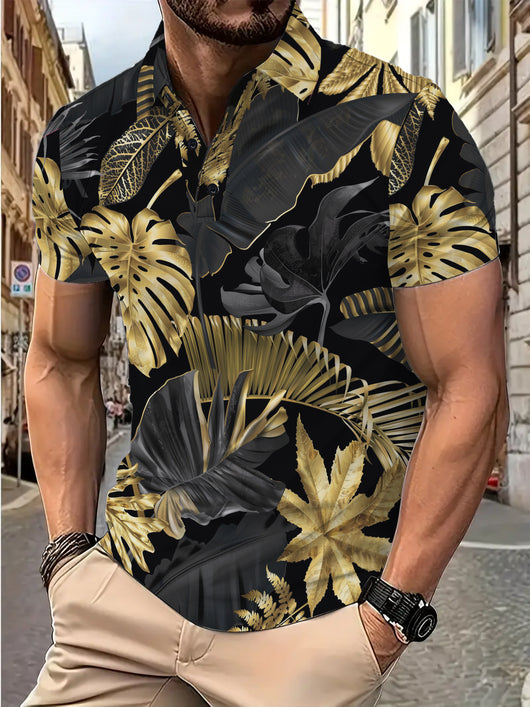 Camisa Casual Hombre Estampado Tropical Dorado Manga Corta - Image 6