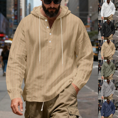 Camisa Lino Holgada Talla Grande Hombre a Rayas con Capucha - Image 27